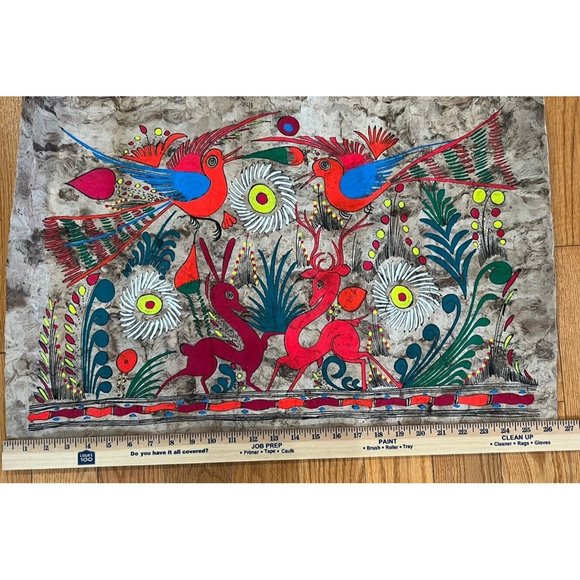 Vintage Mexican Folk Art Amate Bark Paintings Bright Colors 26.5” X 17.5”